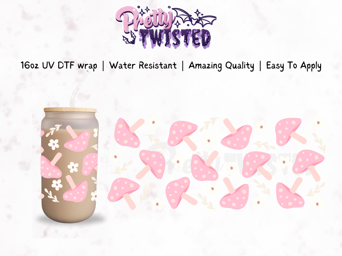 UV DTF | PRETTY PINK MUSHROOM 16oz Libbey Wrap