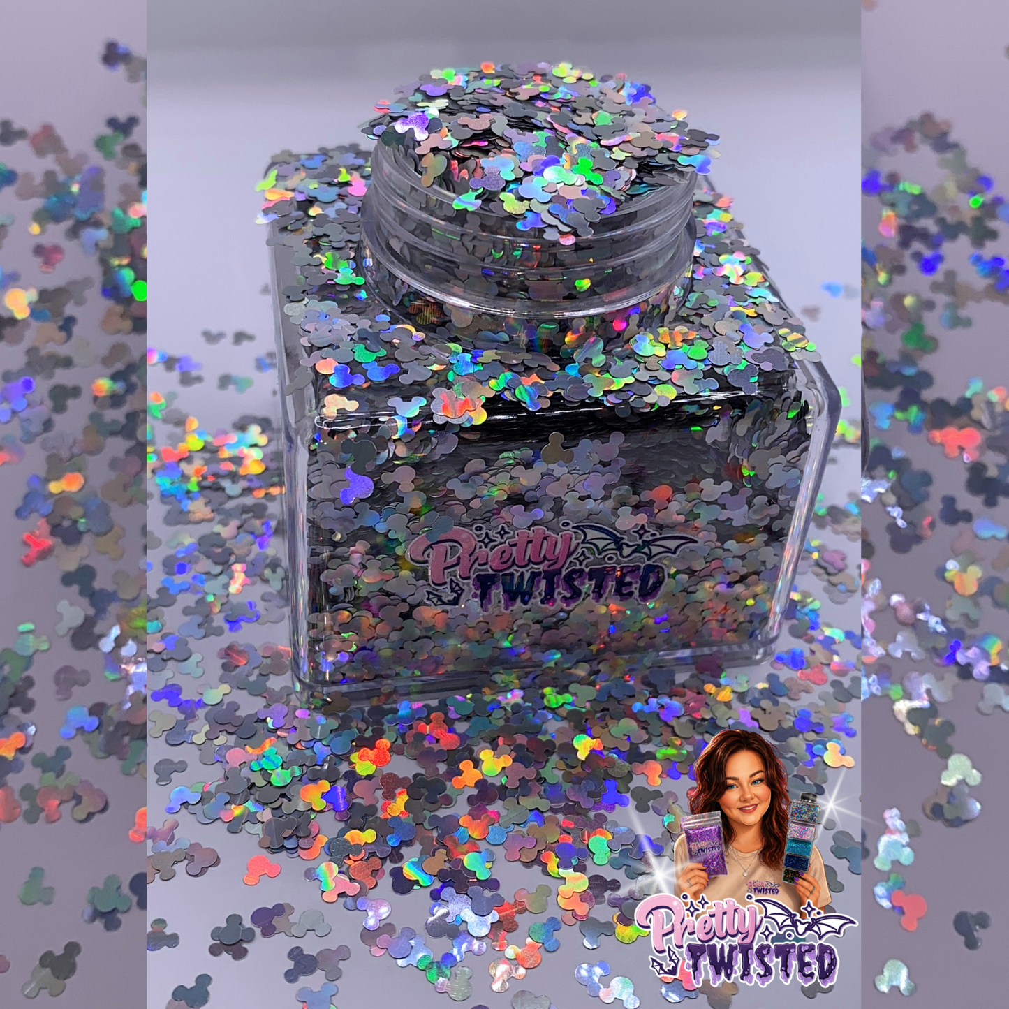 ‘MOUSE HEAD’ | HOLOGRAPHIC GLITTER SHAPES - 1oz Stacker