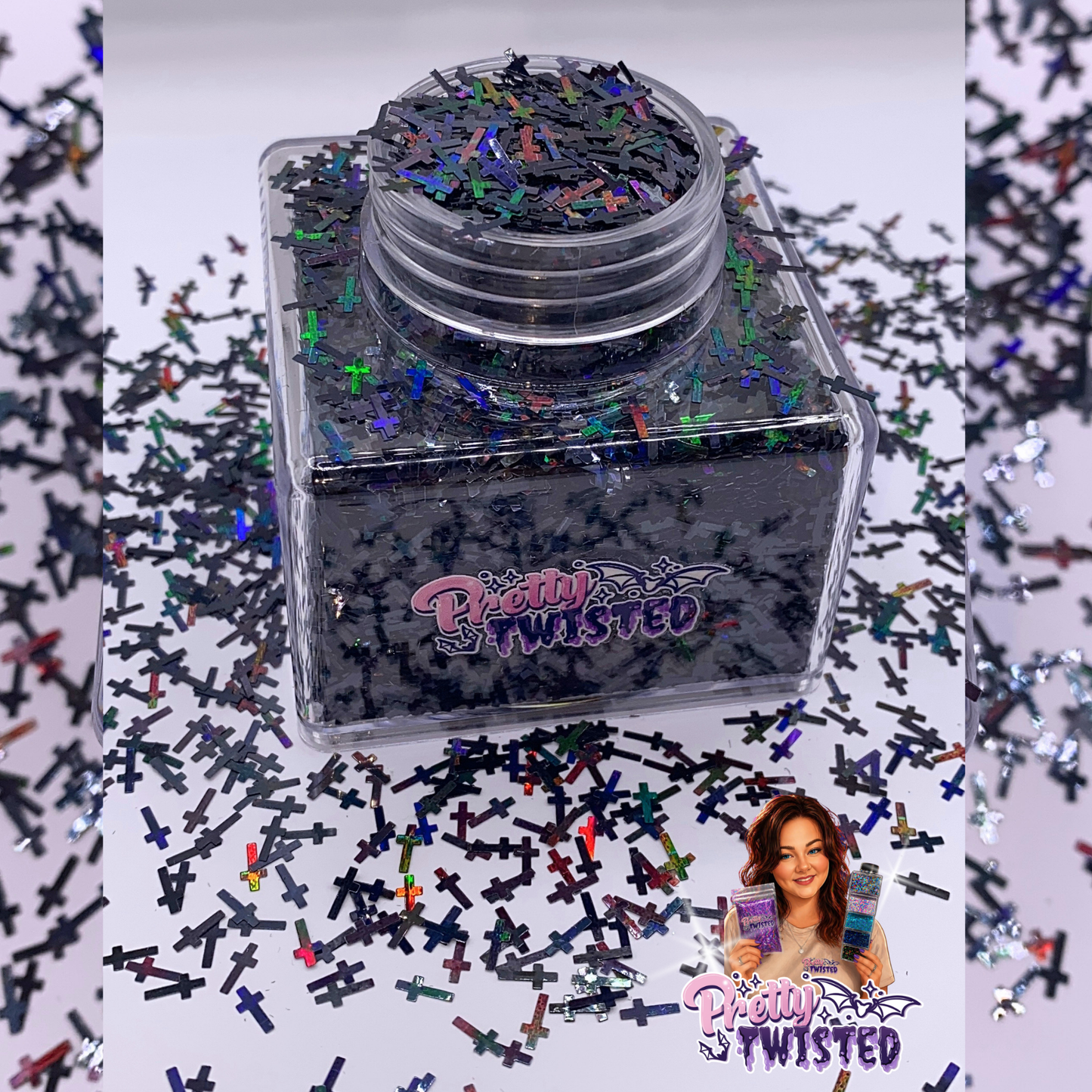 'CROSSES’ | HOLOGRAPHIC GLITTER SHAPES - 1oz Stacker