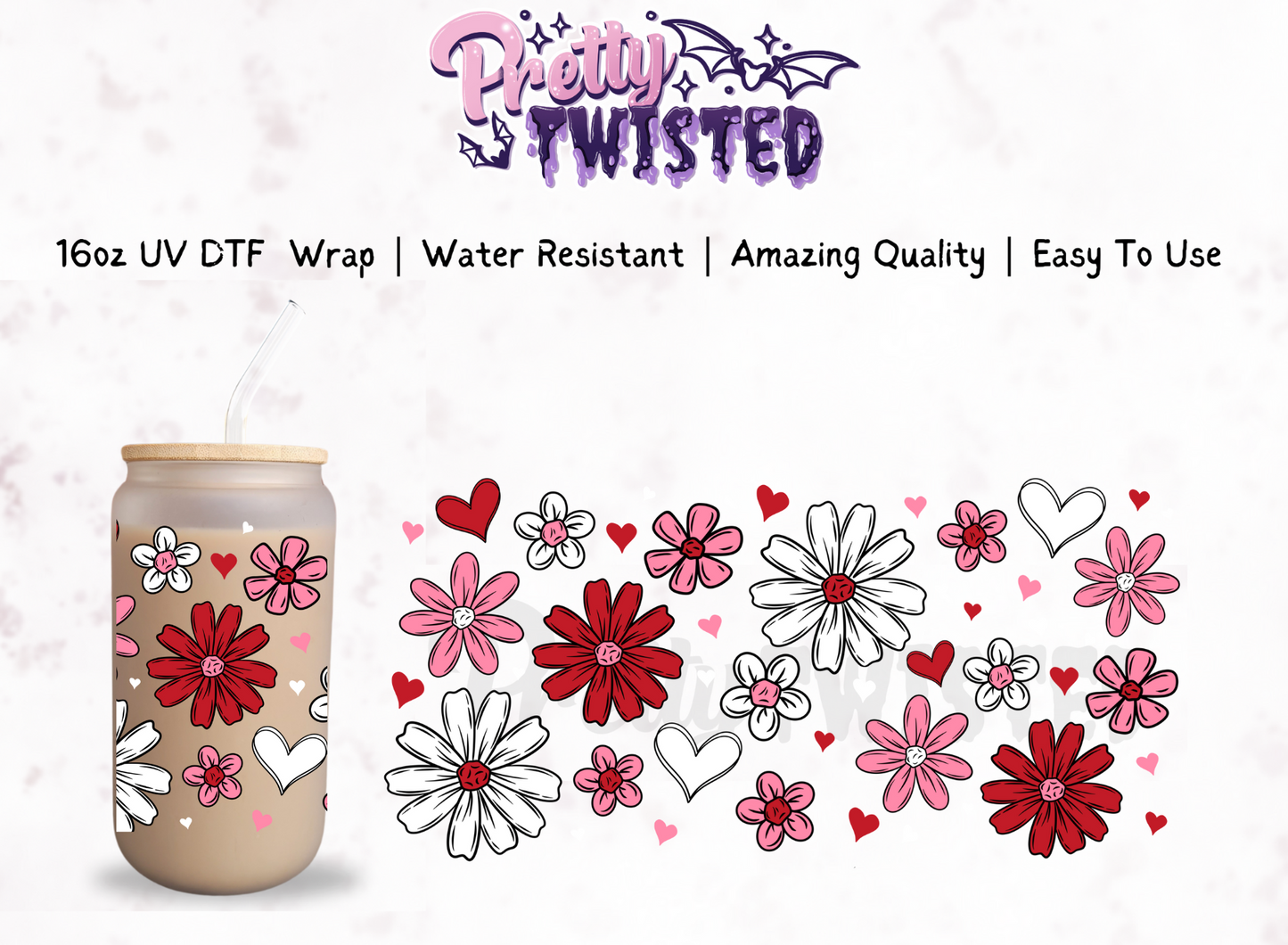 UV DTF | RED & PINK FLOWERS 16oz LIbbey Wrap