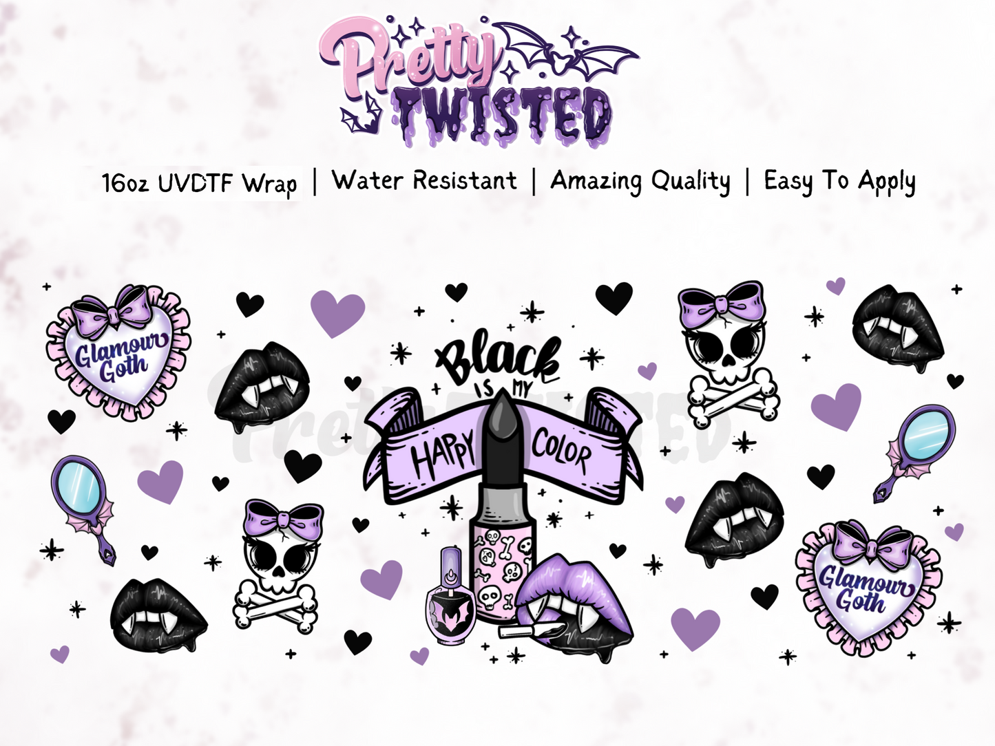 UV DTF | BLACK IS MY HAPPY COLOUR 16oz Libbey Wrap