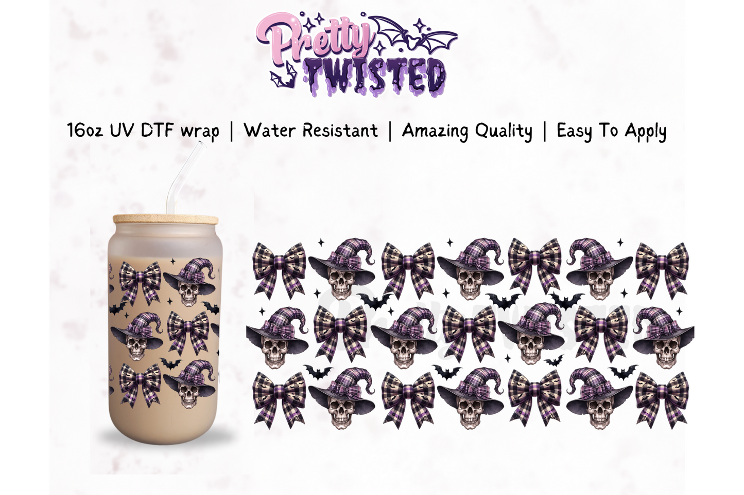 UV DTF | TARTAN BOWS & SKULLS | 16oz Wrap