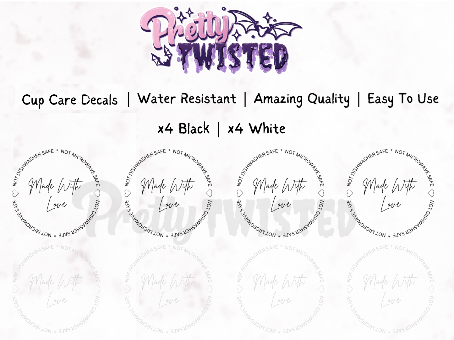 'MADE WITH LOVE' | BLACK & WHITE Cup Care UV DTF Decals