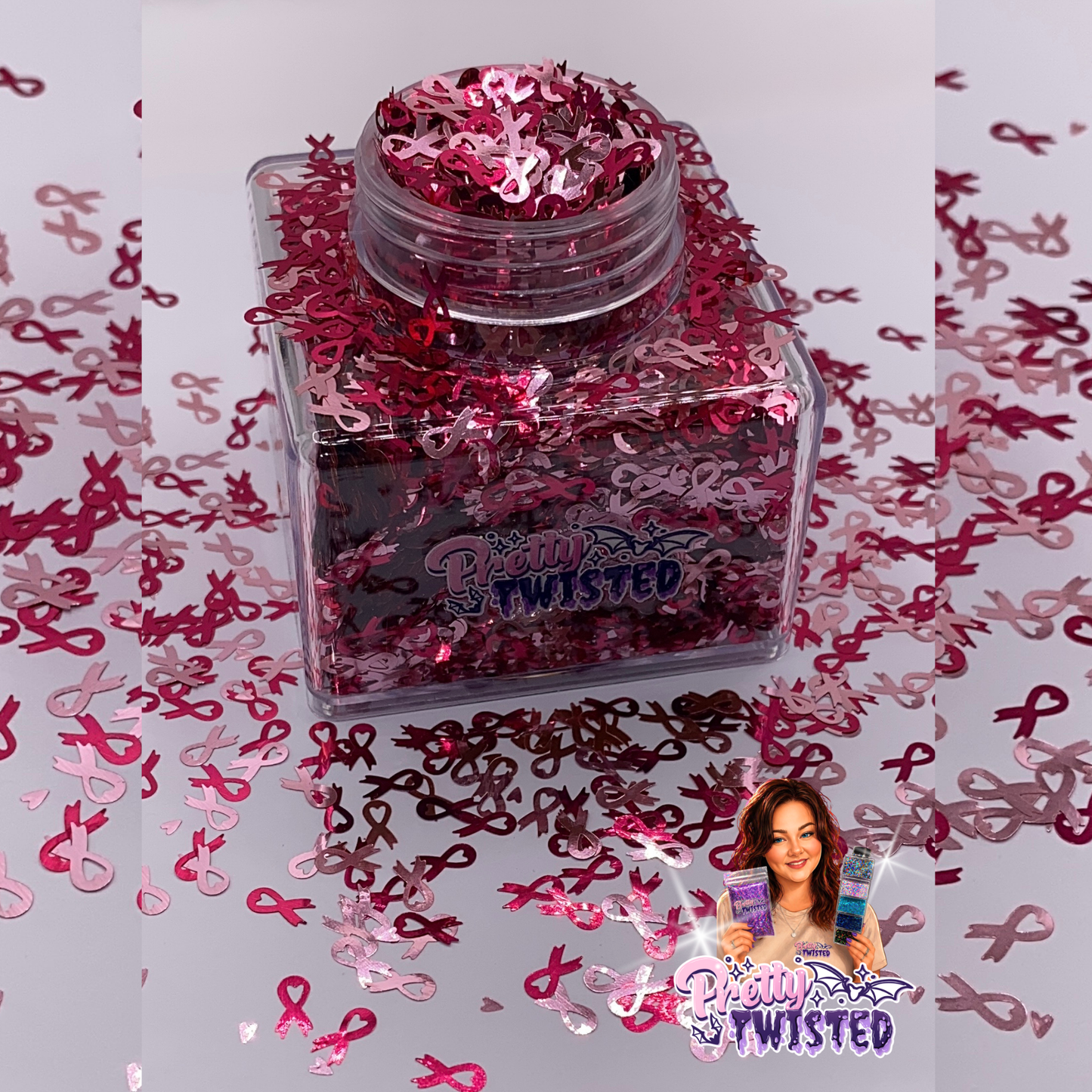 ‘PINK RIBBON’ | HOLOGRAPHIC GLITTER SHAPES - 1oz Stacker