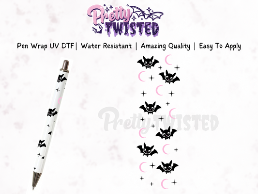 PEN WRAP -  PINK MOON WITH BATS & STARS | UV DTF