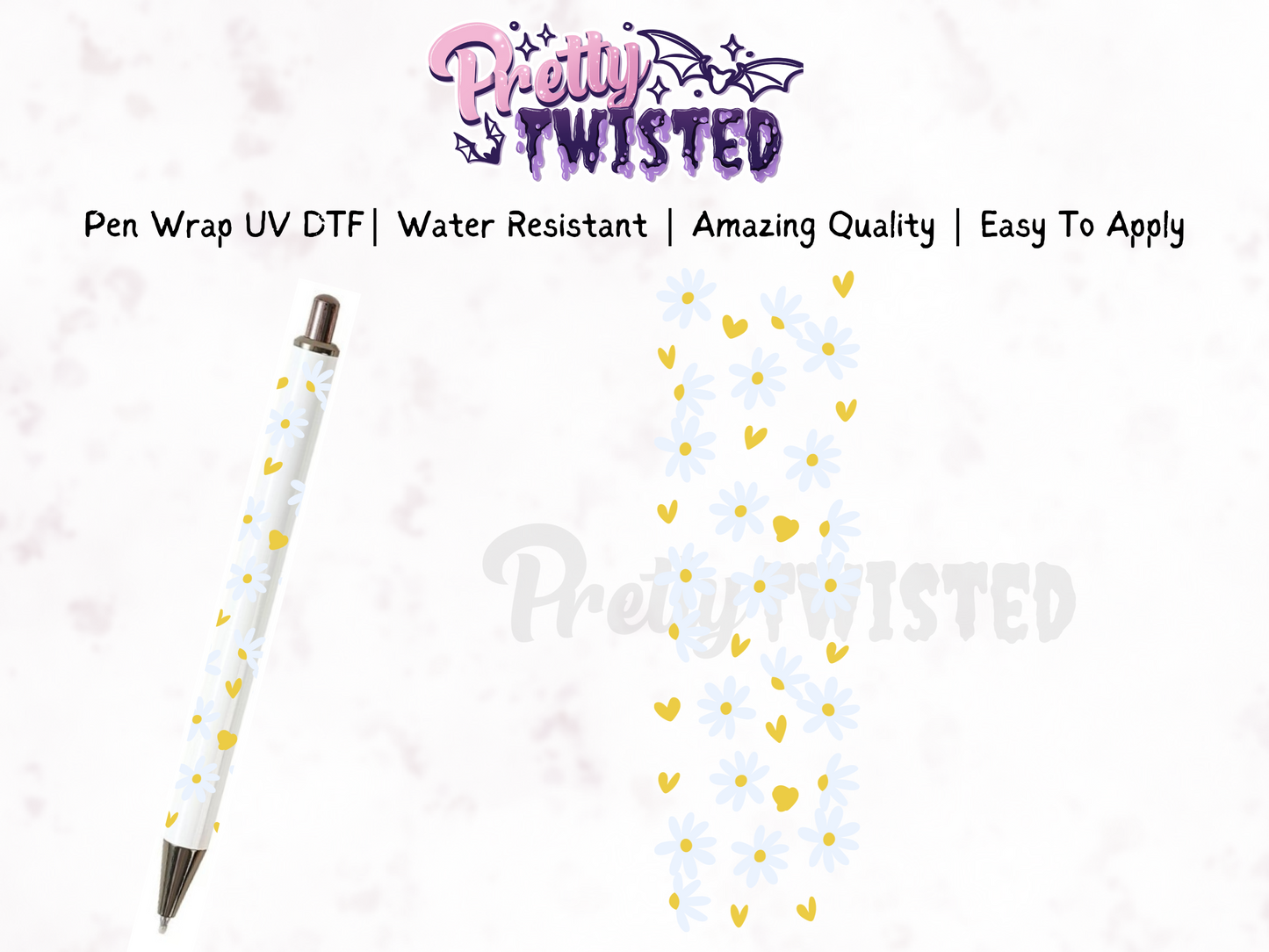 PEN WRAP - HEARTS & WHITE DAISY | UV DTF