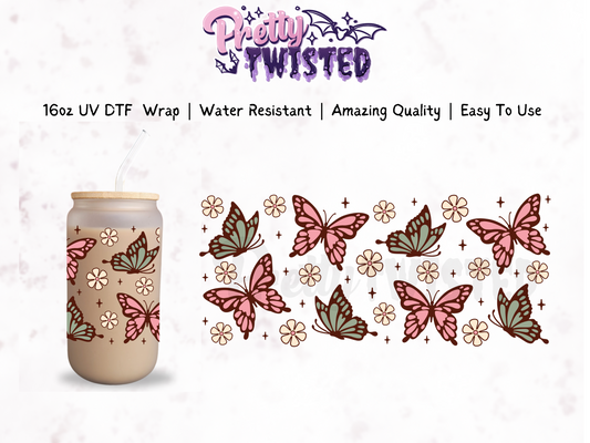 UV DTF | VINTAGE BUTTERFLY 16oz Libbey Wrap