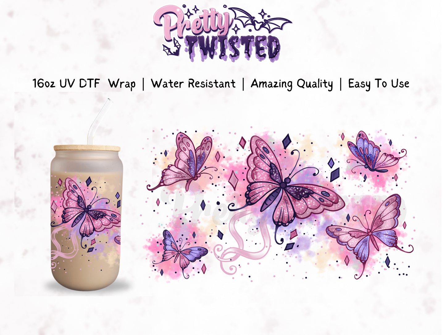 UV DTF | WATERCOLOUR BUTTERFLY 16oz Libbey Wrap