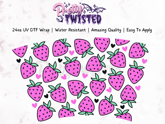 Pink Strawbs | 24oz UV DTF Wrap