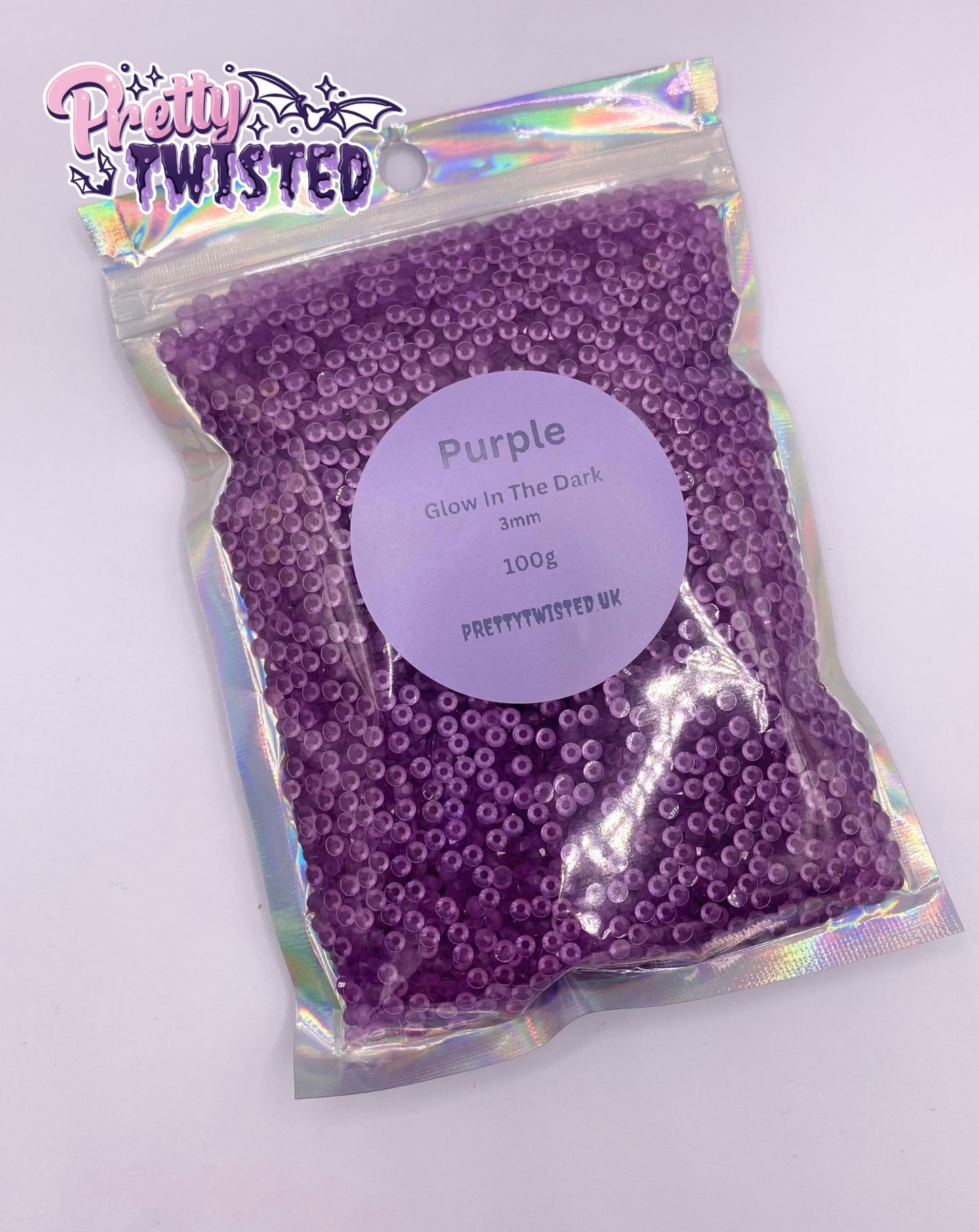 100g | Purple | Glow In The Dark 3mm Rhinestones