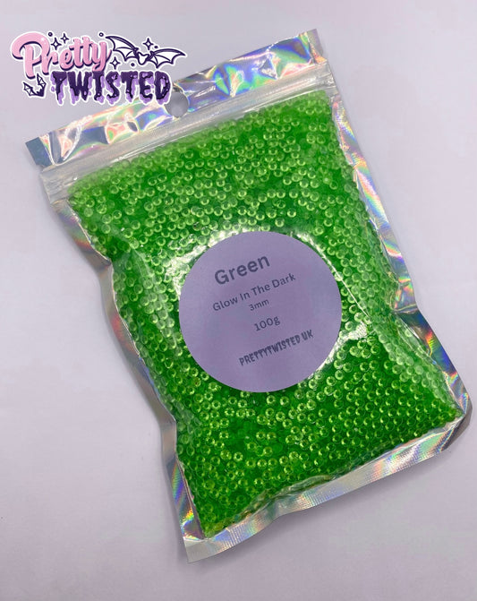 100g | Green | Glow In The Dark 3mm Rhinestones