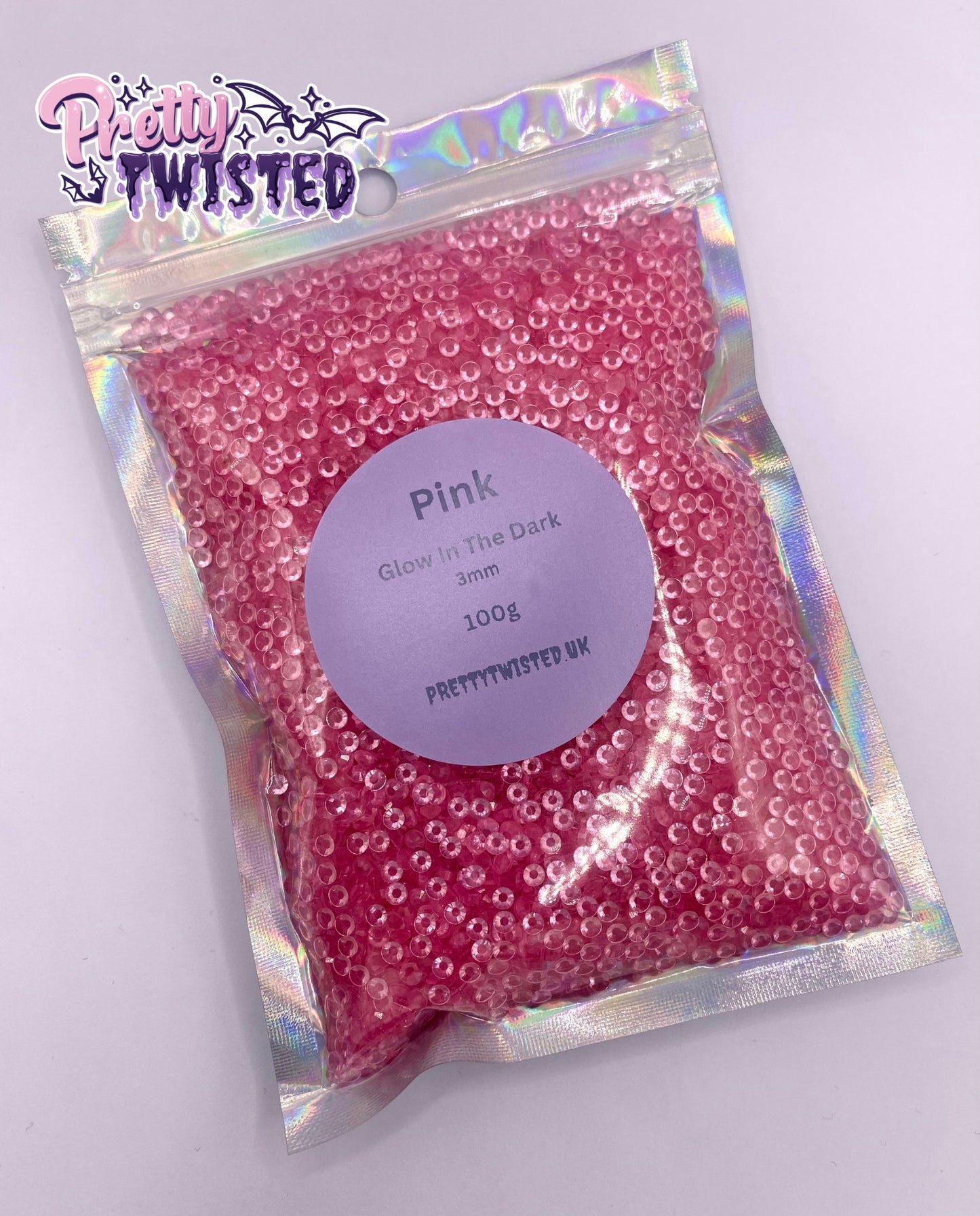 100g | Pink | Glow In The Dark 3mm Rhinestones