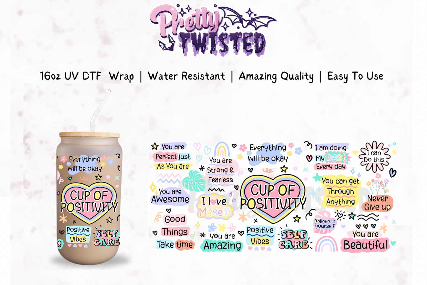 UV DTF | CUP OF POSITIVITY 16oz LIBBEY WRAP