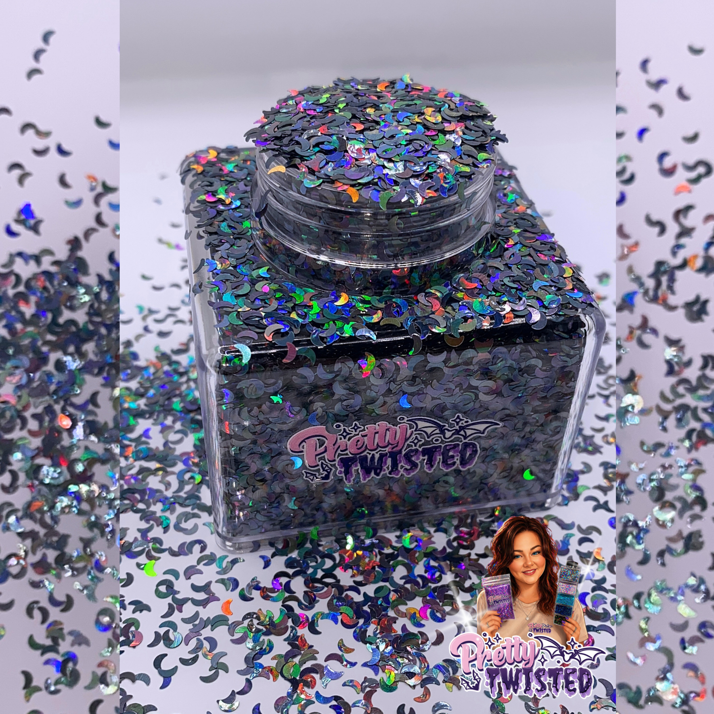 ‘MINI MOONS’ | HOLOGRAPHIC GLITTER SHAPES - 1oz Stacker