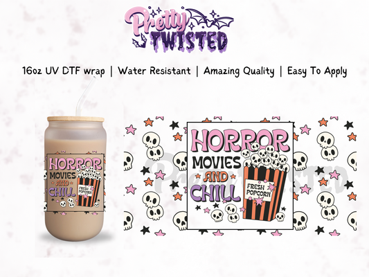 UV DTF | HORROR MOVIES AND CHILL 16oz Libbey Wrap