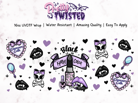 UV DTF | BLACK IS MY HAPPY COLOUR 16oz Libbey Wrap