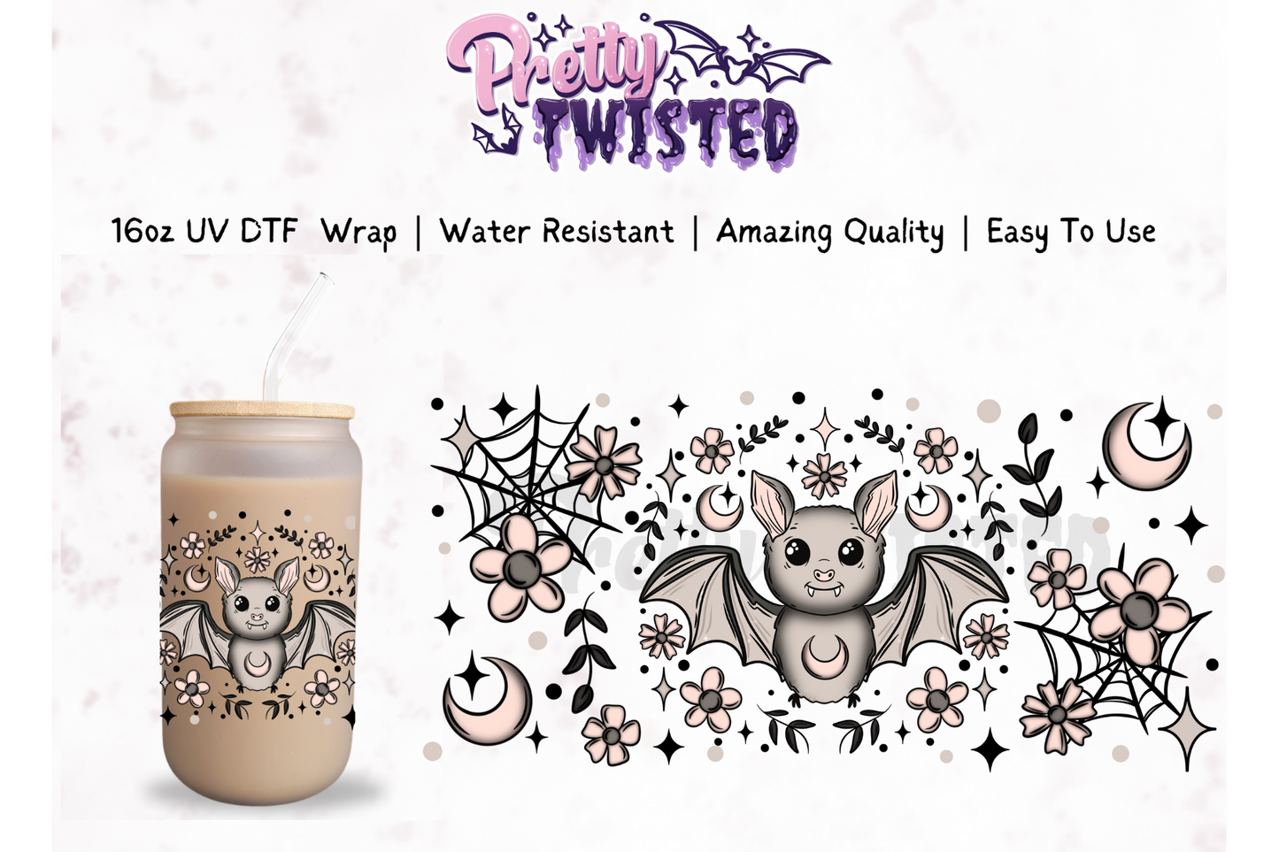 UV DTF | Cute Bat 16oz Libbey Wrap