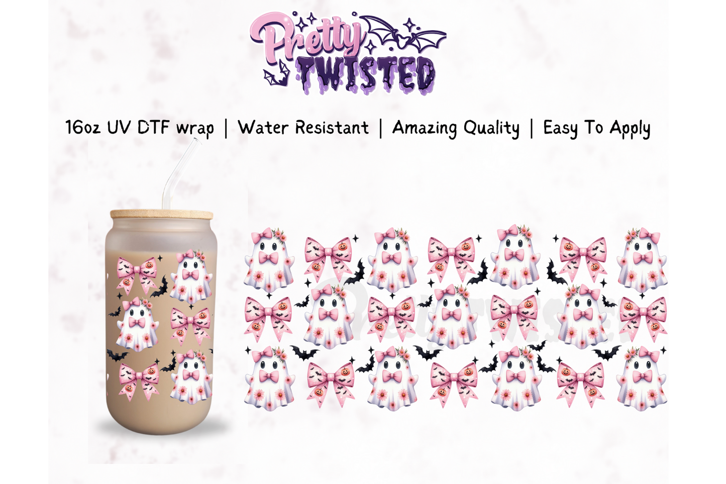 UV DTF | PINK BOWS & GHOSTS 16oz Libbey Wrap